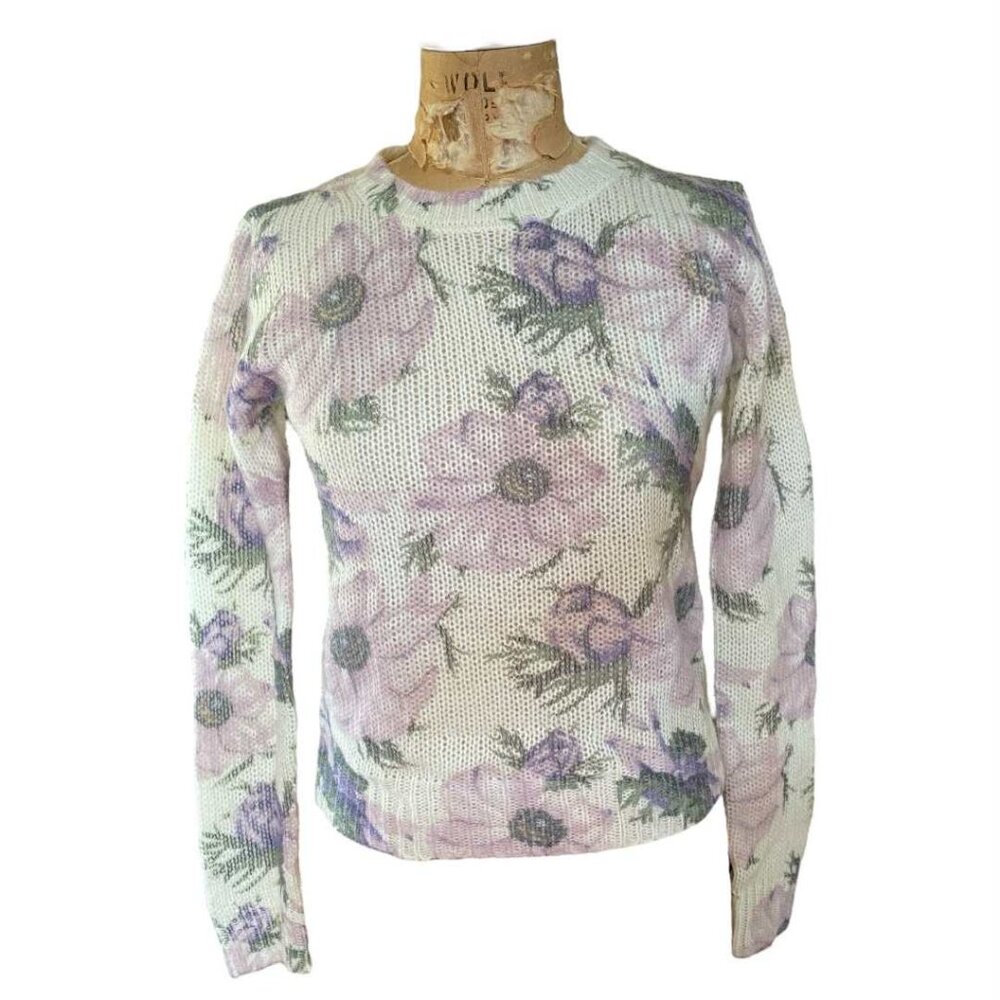 Elie Tahari Floral Sweater Wool Blend Lilac XS New With Tags NWT
